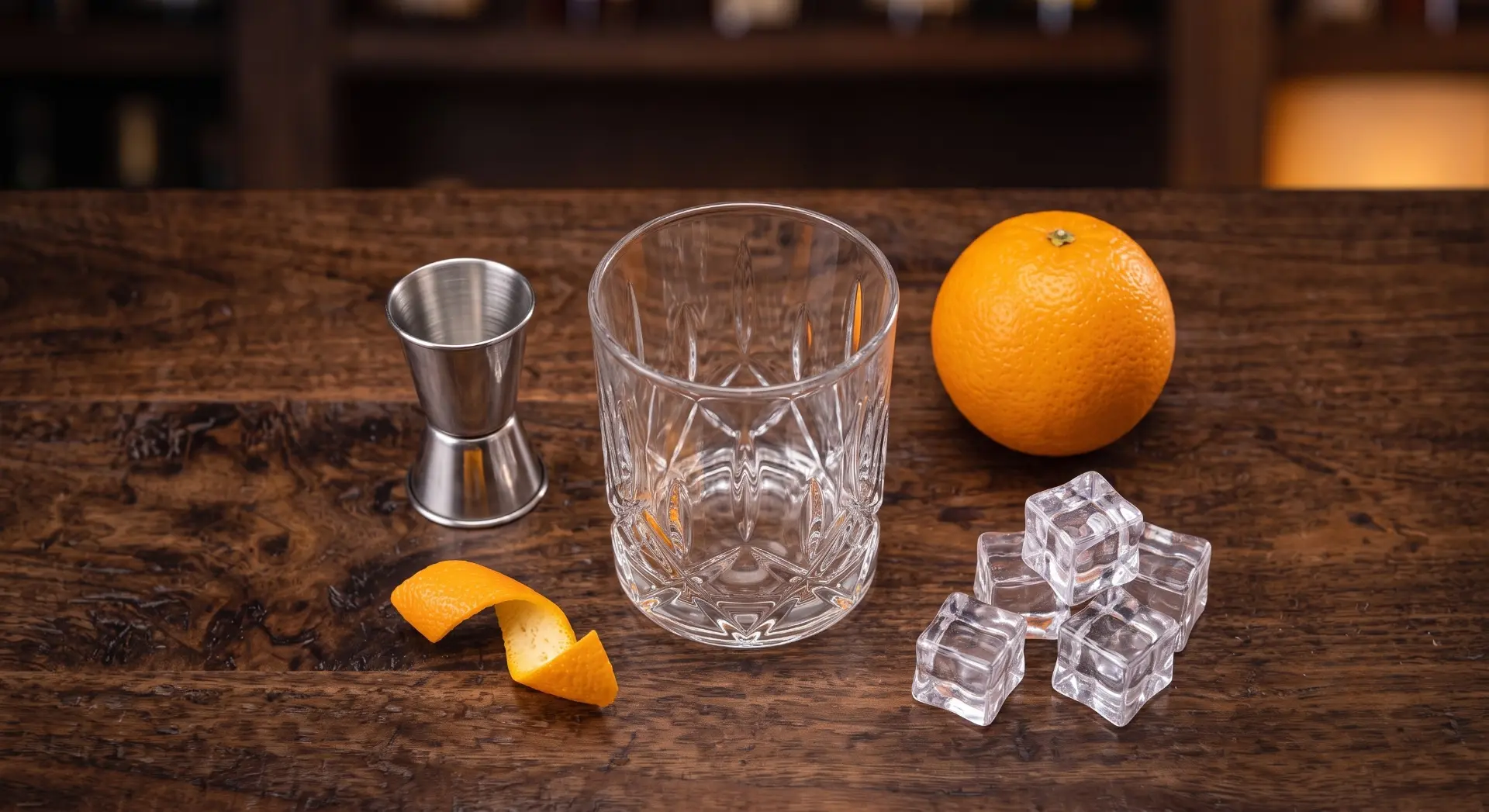 Ingredients laid out for the Old Fashioned